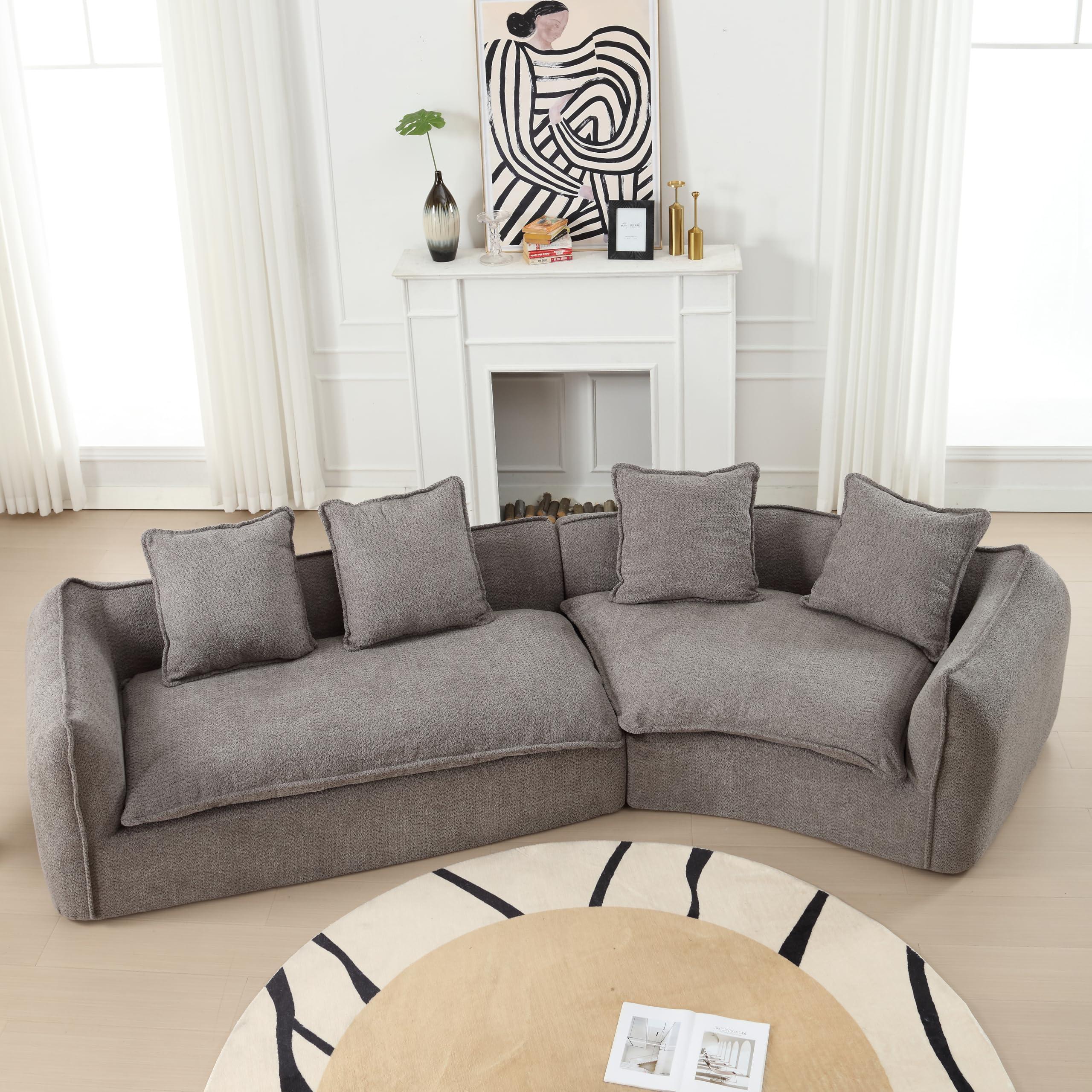 Haplized Haplized 129.9 Curved Boucle Sofa Couch, Modern Sectional Sofa Cloud Deep Seat Couch with 4 Pillows, Comfy Modular 4-Seat Couches for Living Room Apartment (Grey)