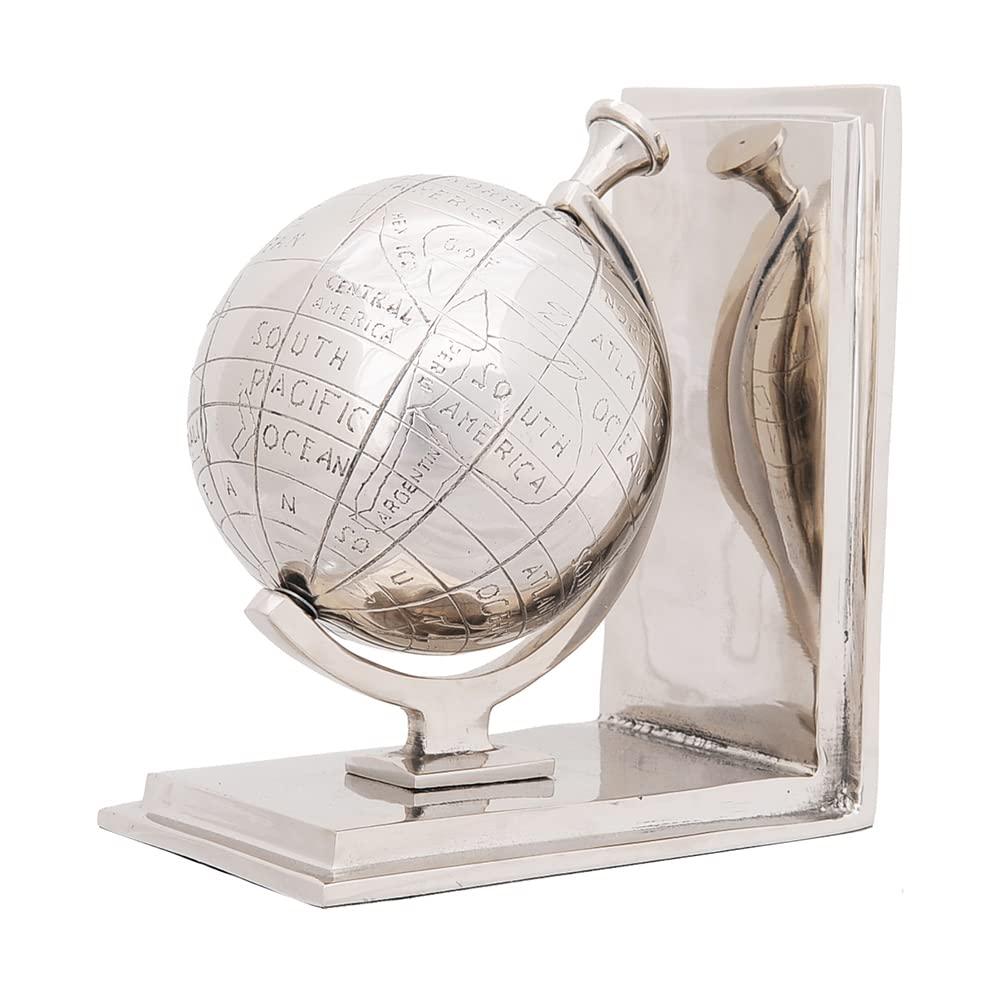 Old Modern Handicrafts Old Modern Handicrafts Set of 2 Aluminium Globe Bookend - Made from Aluminium with Shiny Finish - 6.8L x 4.5W x 7.8H Inches