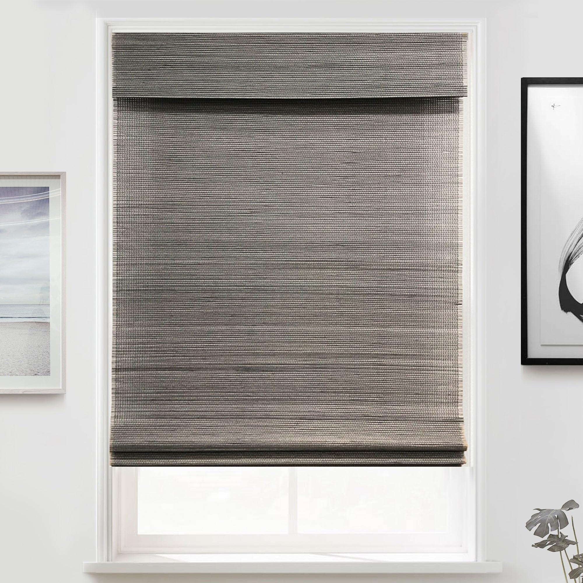 Mood MOOD Custom Bamboo Shades | Woven | Cordless Bamboo Roman Shades for Windows and Doors (Natural Woven) | Woven Gray (Sheer) | 24.5" W x 60" H