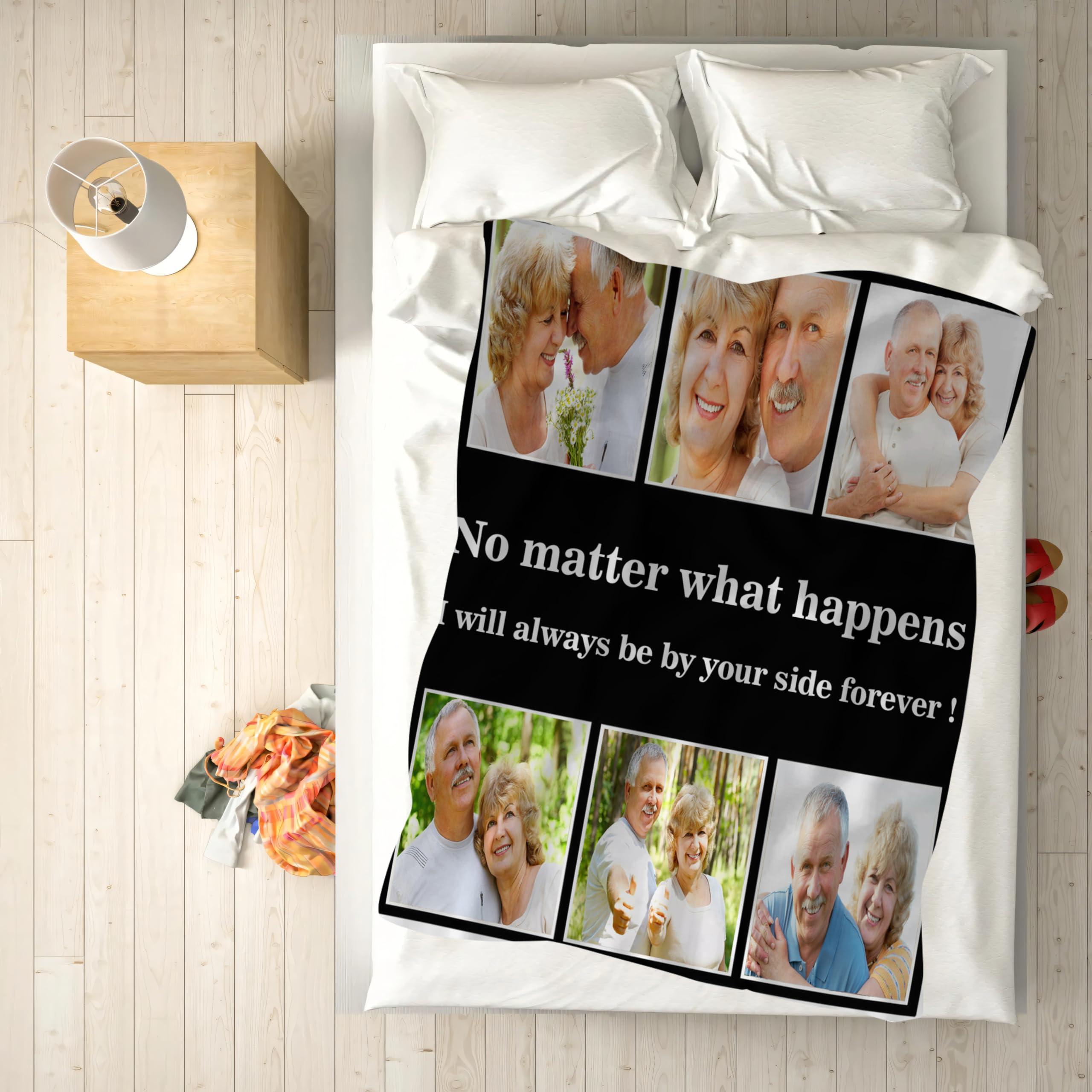 Pzwqkyn Pzwqkyn Custom Blanket with Photos Text, Personalized Blanket with Pictures Aniversary Gifts for Mom, Dad, Families, Boyfriend, Girlfriend, Kids, Christmas Throw Blankets, 60\" W x 70\" L
