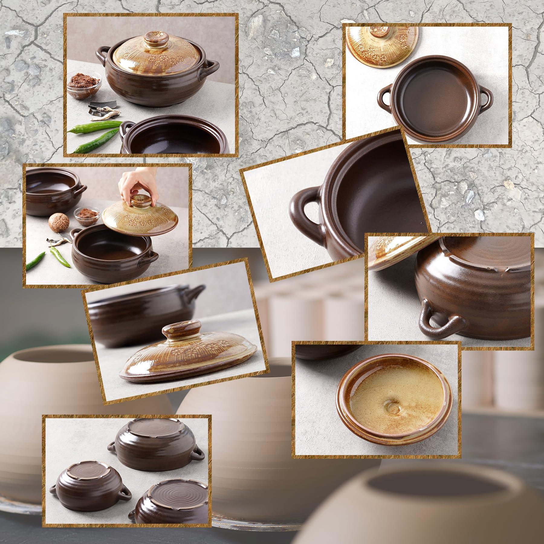 BALWOO BALWOO Korean Pot [Buncheong] MUD GLAZE Earthenware Ttukbaegi, Natural Ceramic Clay Cooking Pot Casserole, Heat Resistant Earthen Pot, Stone Bowl Stockpot Soup Crock, Pottery Bowl (Medium)