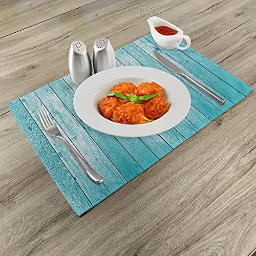 Lunarable Lunarable Turquoise Place Mats Set of 4, Aged Wooden Planks Texture Image Vertically Striped Surface Floor Rustic Design, Washable Fabric Placemats for Dining Table, Standard Size, Turquoise
