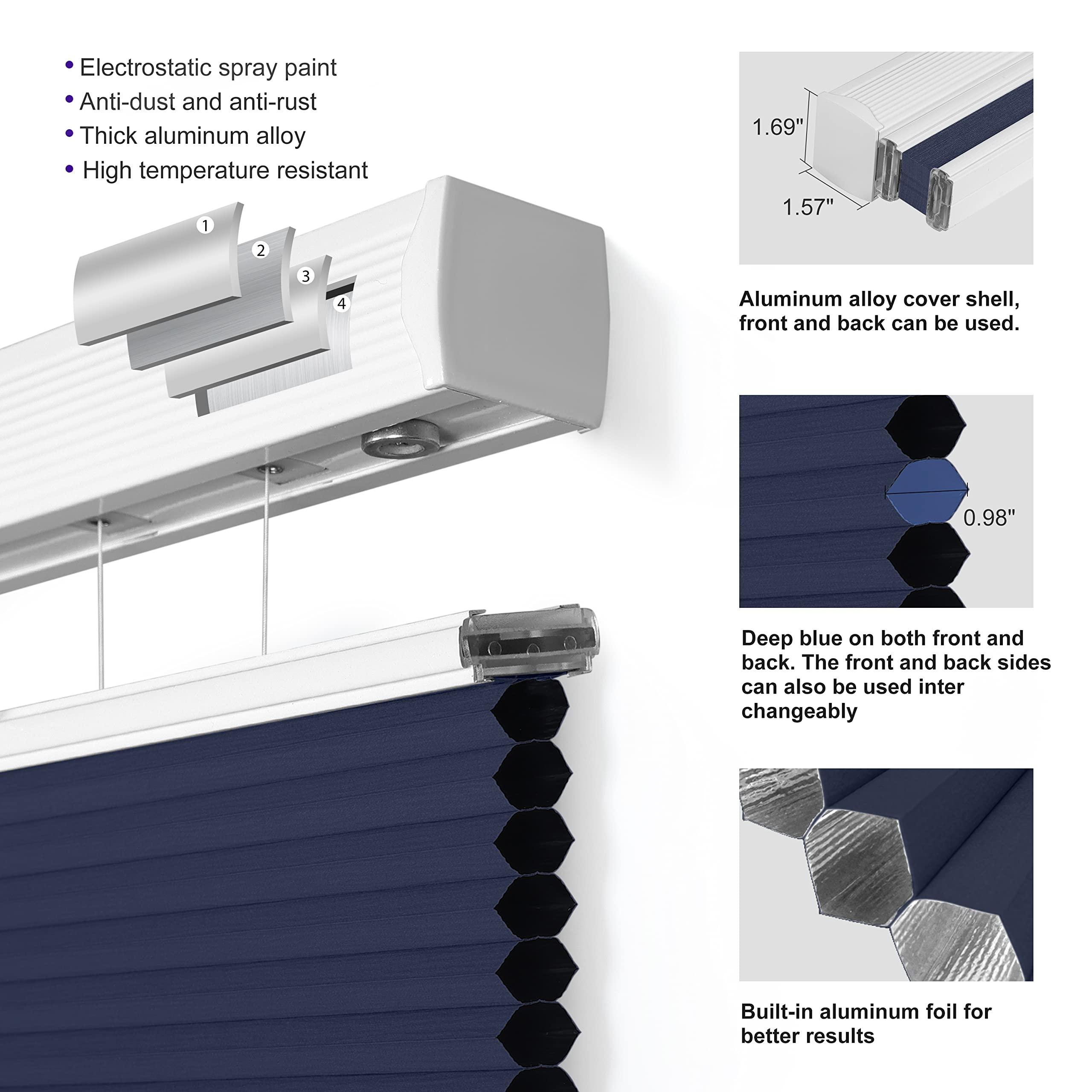 Boolegon Boolegon Top Down Bottom Up Cellular Shades for Windows Cordless Blackout Honeycomb Blinds Custom Cut to Size, Deep Blue, 46" W x 44" H