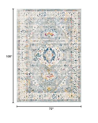 Safavieh SAFAVIEH Madison Collection Area Rug - 6' x 9', Grey & Ivory, Boho Chic Medallion Design, Non-Shedding & Easy Care, Ideal for High Traffic Areas in Living Room, Bedroom (MAD468G)