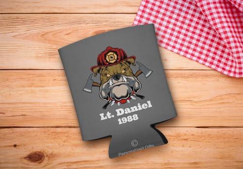 Personalized Gifts Fire Fighter Gifts For Son Personalized Firefighter Bulldog Mascot 12-Pack Personalized Can Coolie Drink Coolers Coolies Bulldog