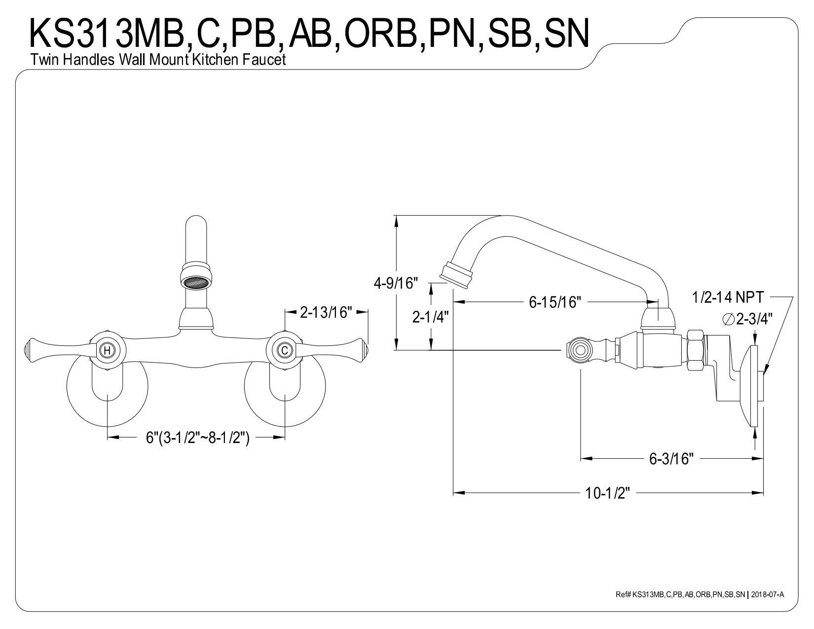 Kingston Brass Kingston Brass KS313ORB Magellan Wall Mount Kitchen Faucet, Oil Rubbed Bronze