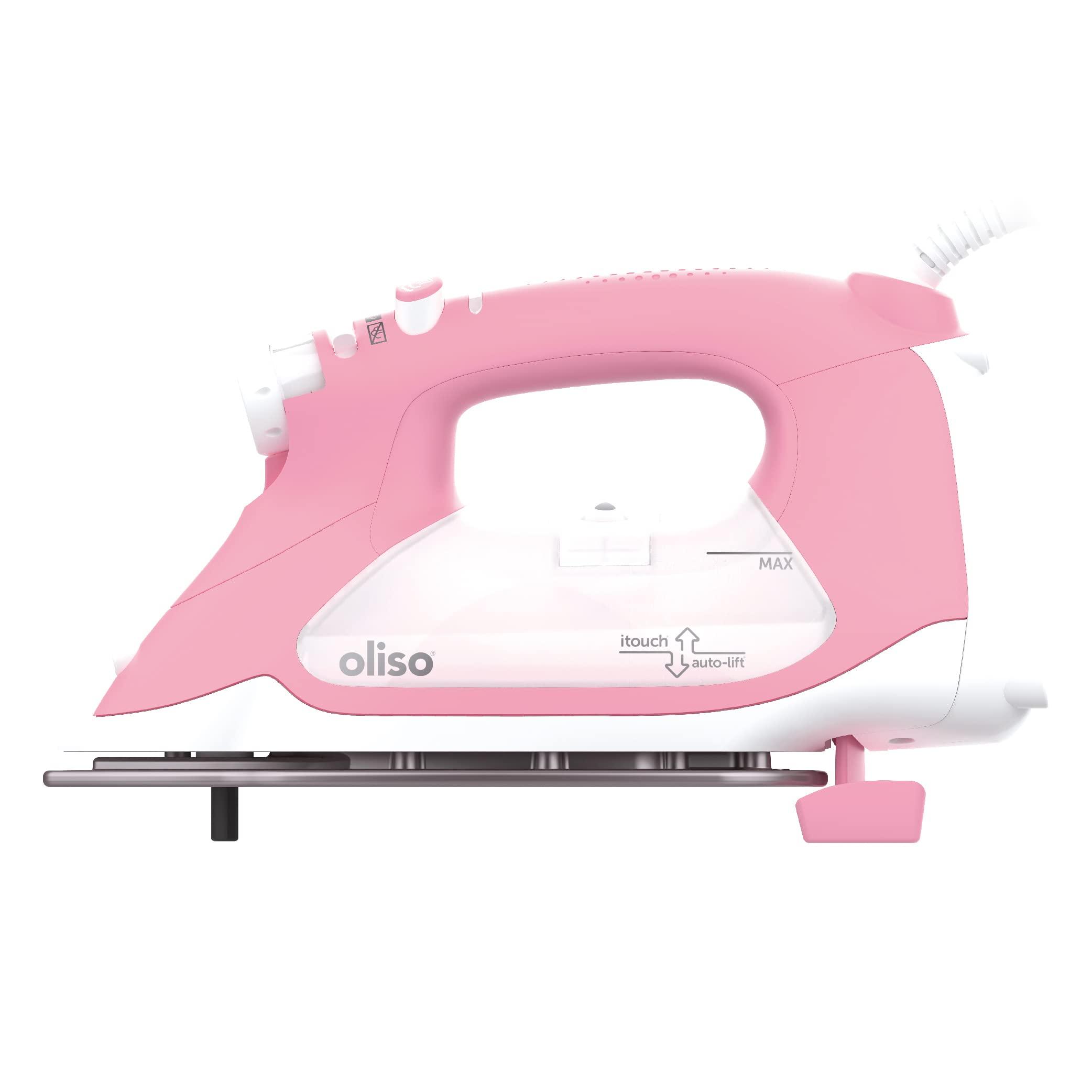 oliso Oliso TG1600 Pro Plus 1800 Watt SmartIron with Auto Lift | Diamond Ceramic-Flow Soleplate Steam Iron (Pink) + Oliso Carry Bag for full-size irons + Oliso Ironing Board Cover (Gray)
