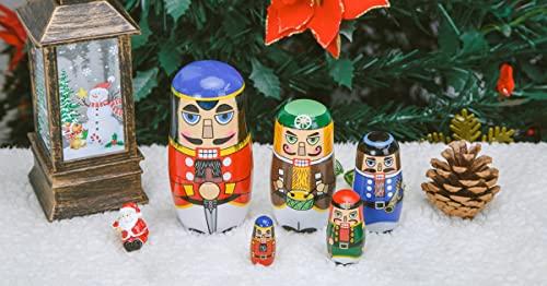 AMOR PRESENT AMOR PRESENT Nutcracker Nesting Doll, 5Pcs Russian Matryoshka Dolls Christmas Nutcracker Figures Handmade Wooden Nutcracker Set