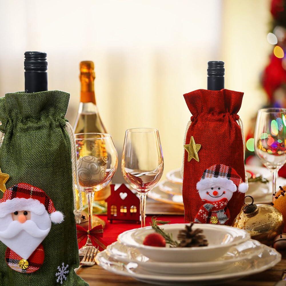 EUBUY EUBUY Christmas Wine Bottle Bags, 6 Pack Burlap Wine Bags Christmas Wine Gift Bags with Drawstring, Reusable Christmas Wine Bags for Wine Bottles for Xmas Christmas Holiday Dinner Party