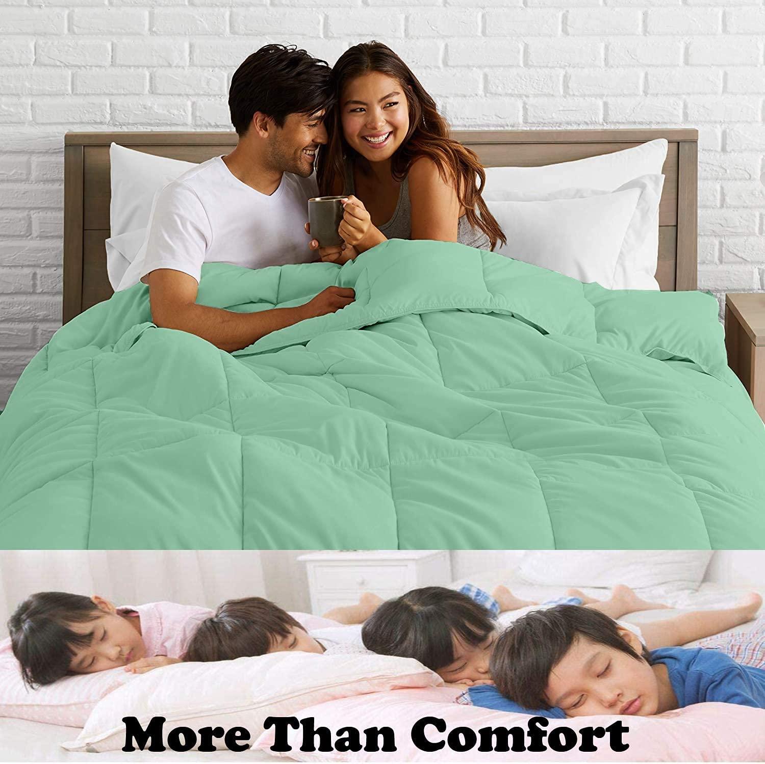 Anex Linen All- Season Goose Down Comforter/Duvet Insert 100% Egyptian Cotton Premium Baffle Box Stitched Exquisite Plain Solid Design Comforter 500 Fill Weight-1 PC Light Blue Comforter For Olympic Queen Size