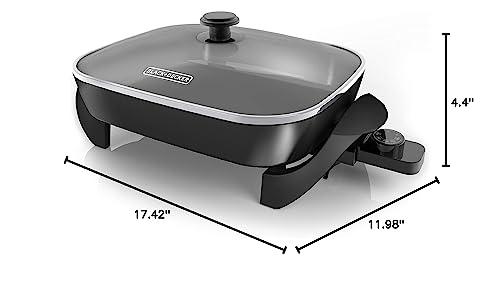 BLACK+DECKER BLACK+DECKER Electric Skillet, Variable Temperature Control, Nonstick Cooking Surface, Dishwasher Safe, Tempered Glass Lid, 12\"x15\"