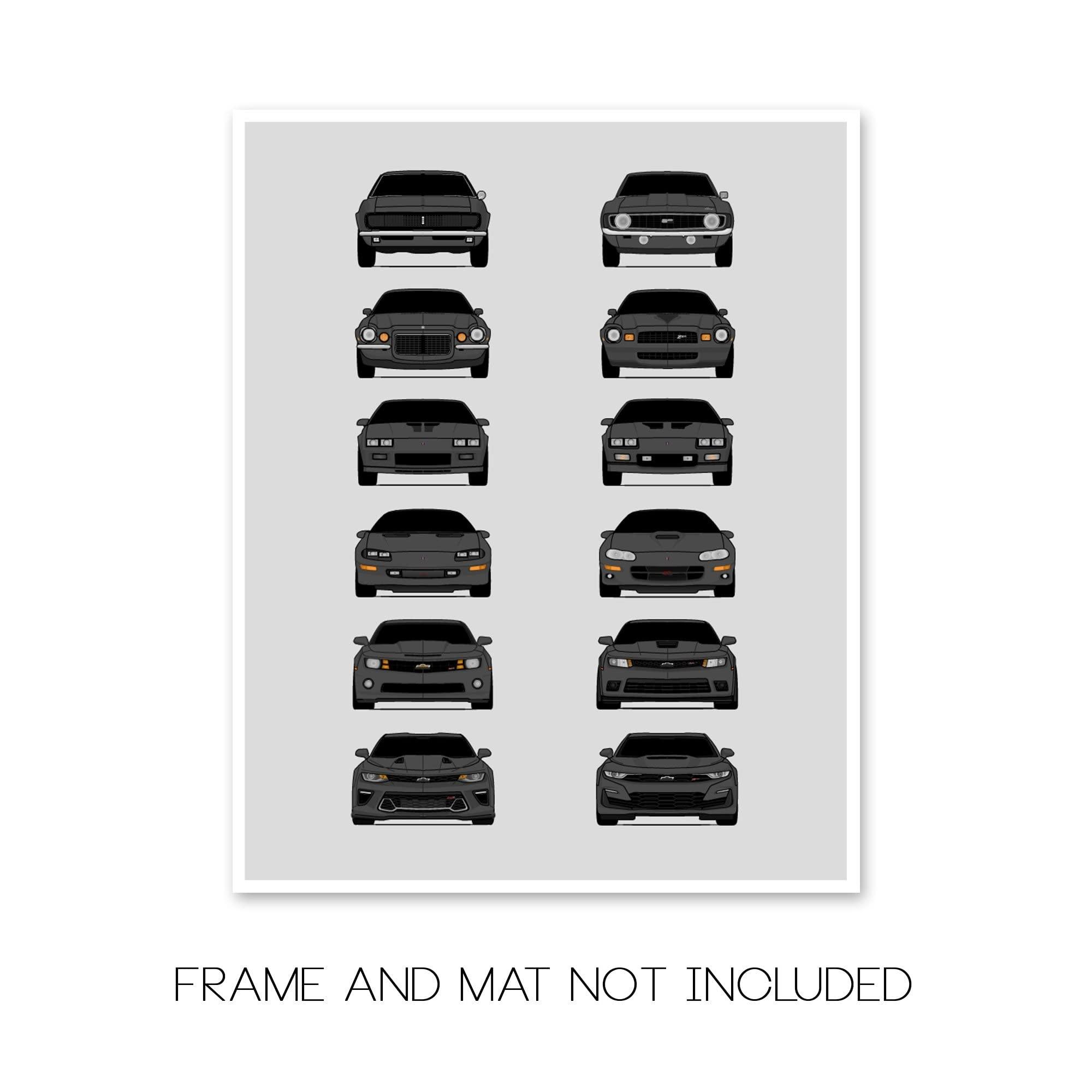 Custom Car Posters Custom Car Posters History of Chevy Camaro Generations and Handmade Print of Camaro from 1967 to Present - Dark Grey, 24x36\" Metallic Print (Unframed) - Gift for Car Enthusiast