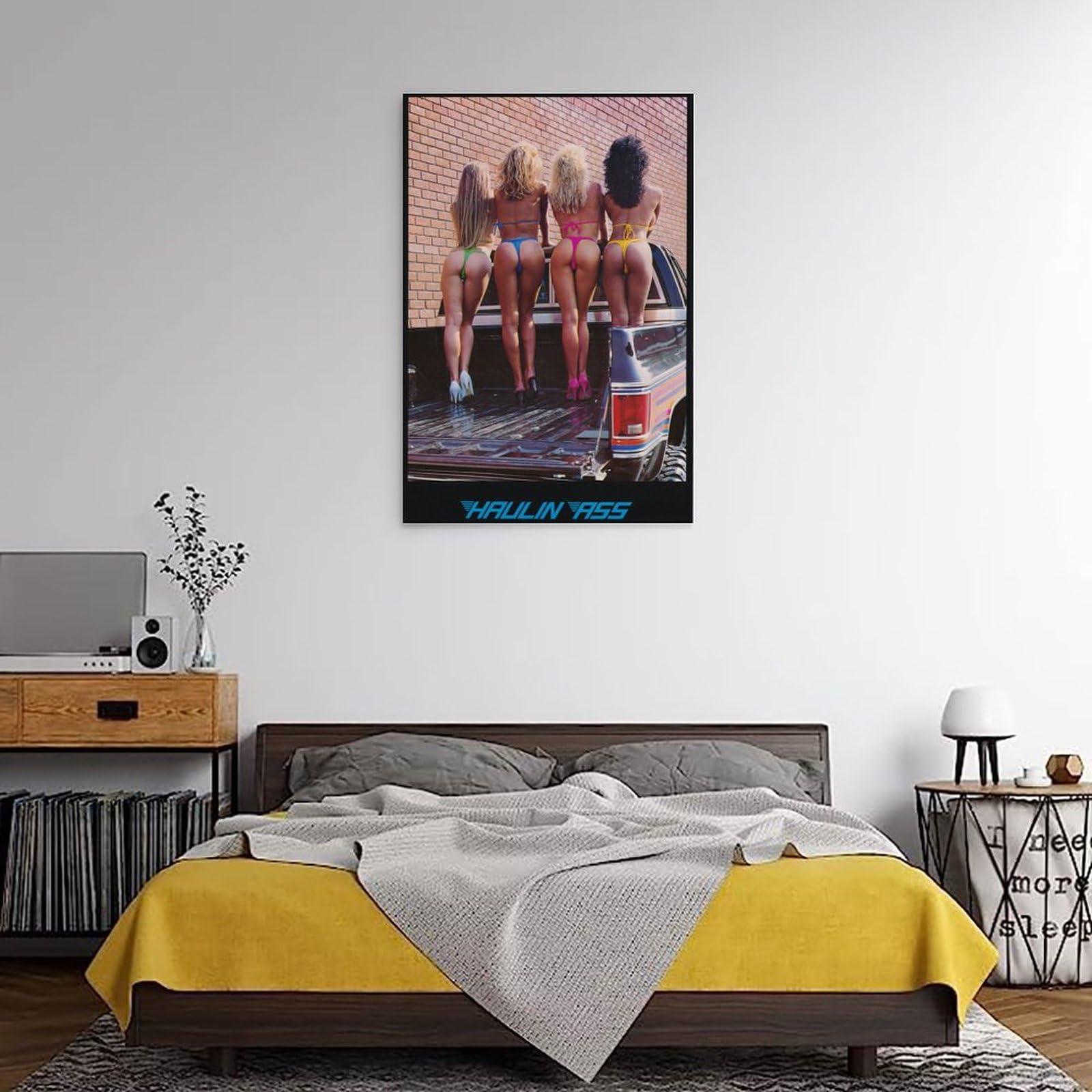PENCHAIN 1970s 1980s Haulin Ass Bathing Suit Girls Pinup Poster Pickup Truck Poster Vintage Original Poster Poster Album Art Decor Painting Wall Art Canvas Poster Bedroom Decor Poster 24x36inch(60x90cm) Frame-