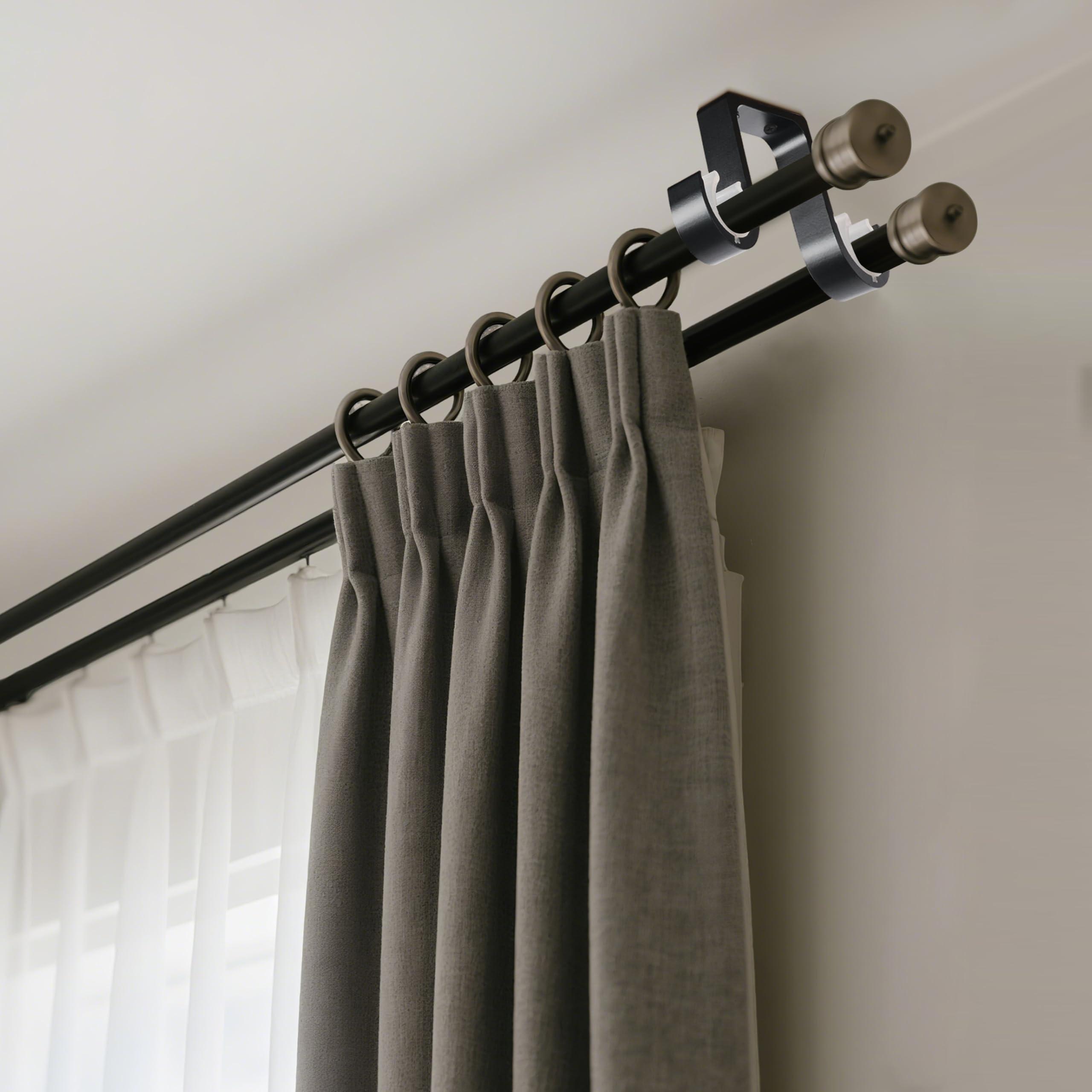 AddGrace Curtain Rod Brackets 4 Pcs - Aluminum Alloy Ceiling Mounted Double Curtain Rod Brackets Black