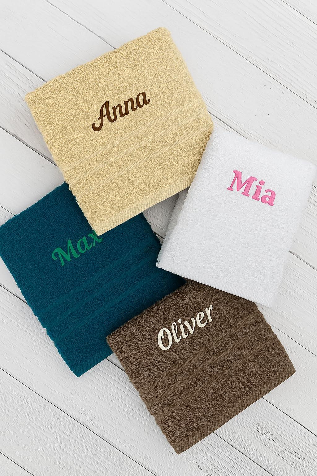Pet-Jos Generic 4 pieces Personalised Bath Towel and Hand Towel with Name Beautifully Embroidered Name Custom Towel 4 Pack Cotton Towel Set Personalized Gift (Orange)