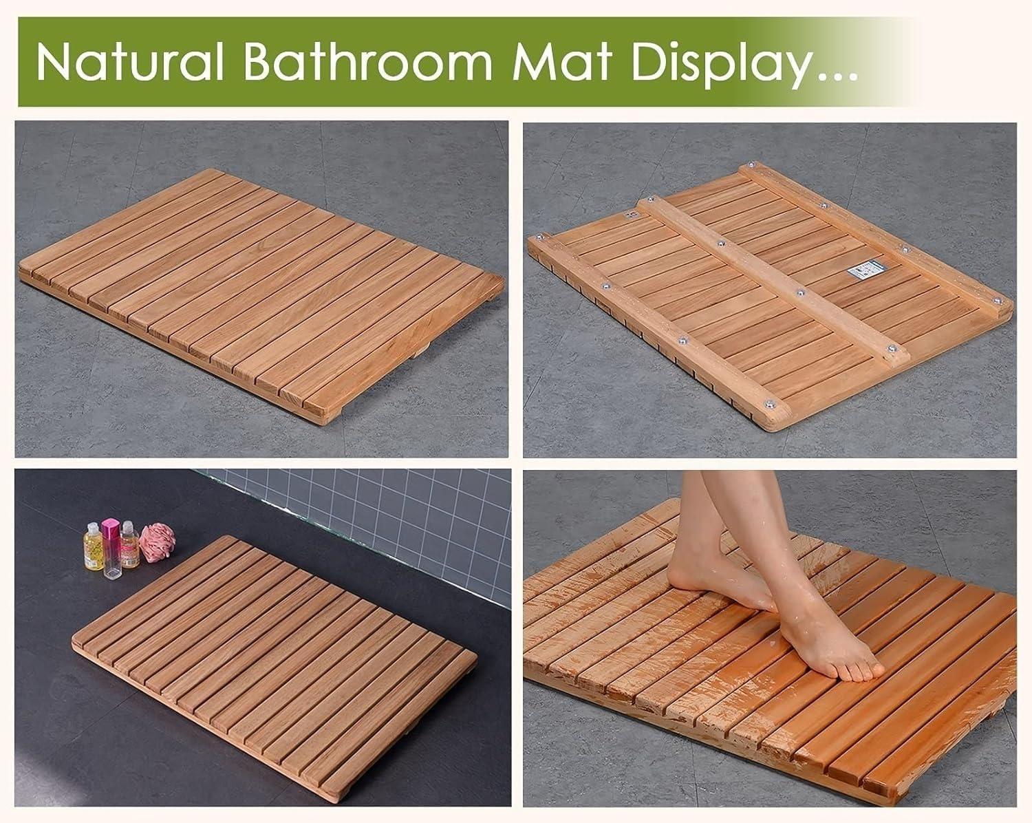 Balissm Balissm 30 40 50 60 70 80 90 100cm Large Bath Mats Slated Platform, Waterproof Teak Wood Shower Matt for Bathroom Floor/Inside Shower/Outside Shower(30x30cm/12x12in)