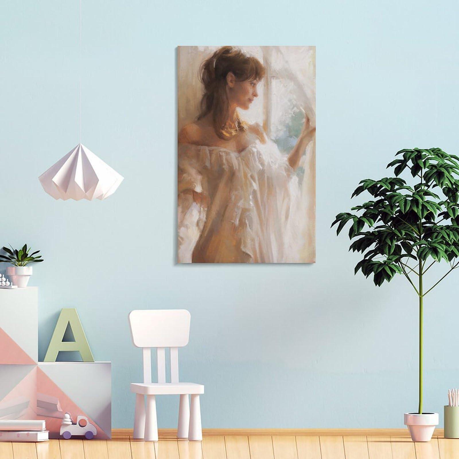 Generic Vicente ROMERO At The Window Catherine La Rose Poster Artworks Picture Frame Print Poster Wall Art Painting Canvas Gift Decor Home 08x12inch(20x30cm)