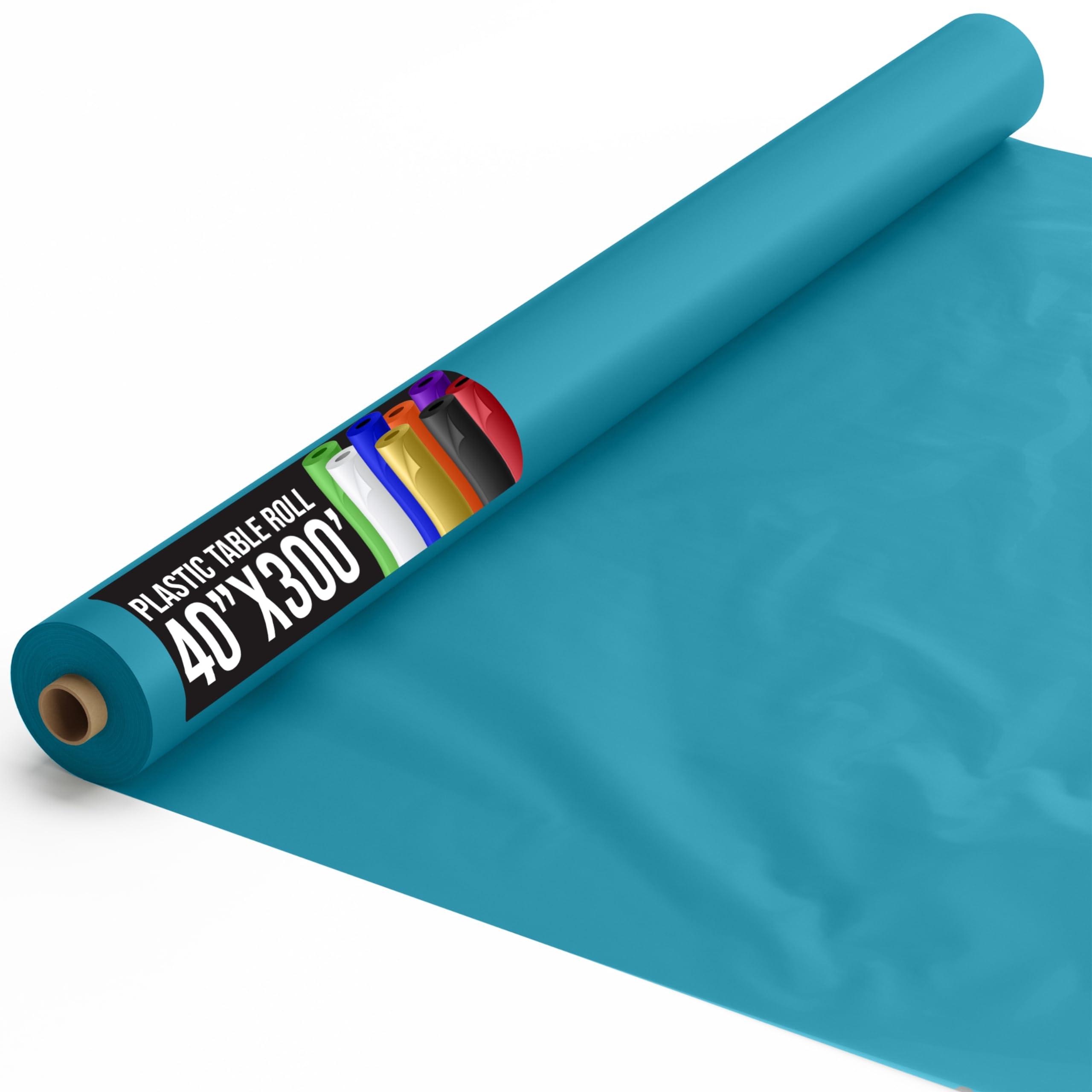 Exquisite Exquisite Turquoise Plastic Table Cover Roll 40\" X 300\' Table Cloth Plastic Cover Roll - Premium Quality Banquet Rolls - Disposable Tablecloth Rolls - Table Cloth Rectangle Table Rolls
