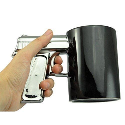 HLJgift HLJgift Novelty Ceramic Coffee Mugs Gun Mugs Pistol Cup for amazing gift Black&Silver