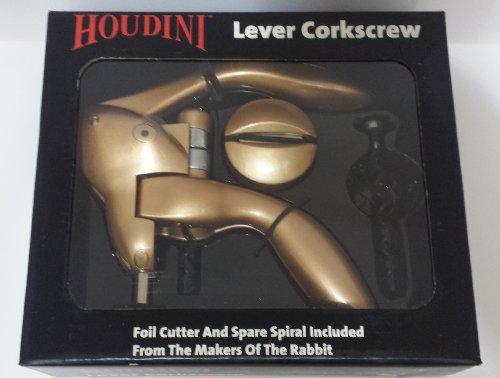 Metrokane Houdini Lever Corkscrew, Foil Cutter and Spare Spiral, Gold Color (Gold) by Metrokane