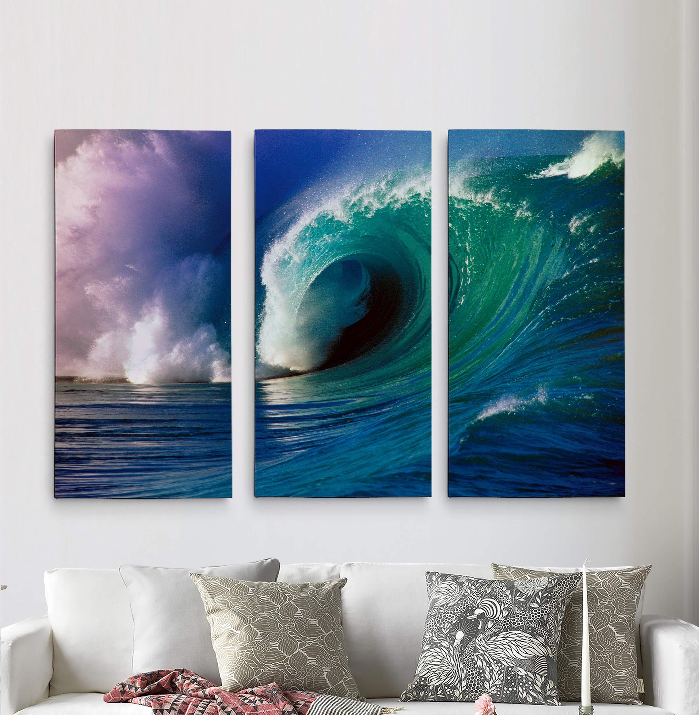 Renditions Gallery Renditions Gallery-Canvas Print Wall Art-Waimea Bay Wave-Gallery Wrapped-Lanscape-Modern-Home Dcor-Ready to Hang-3 Pieces-Each Canvas 12in.Wx24in.Hx1.5in.D-Total Size-36in.Wx24in.Hx1.5in.D