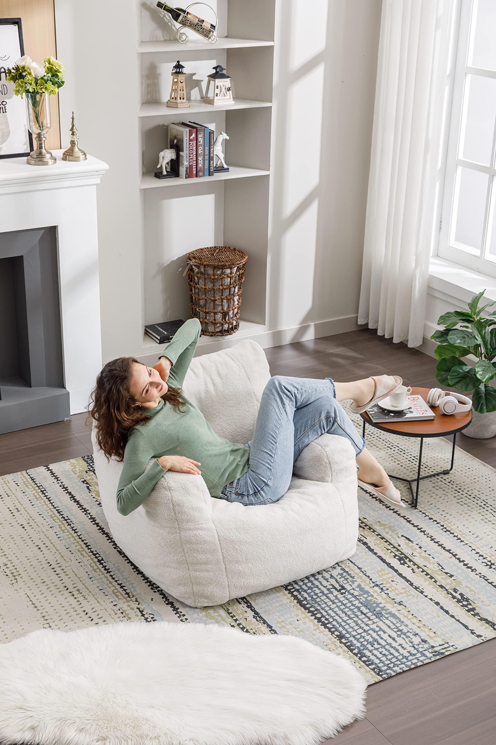 ERILEWE COLLECTION ERILEWE COLLECTION Modern Soft Faux Fur Teddy Fabric Tufted Uphostery Bean Bag Armchair