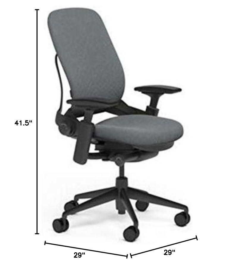 Steelcase Steelcase Leap Desk Task Chair in Buzz2 5F16 Grey Fabric - 4-Way Highly Adjustable Arms - Black Frame and Base - Standard Carpet Casters