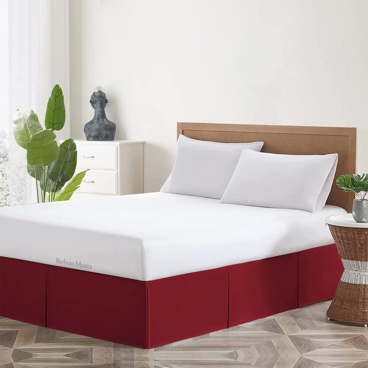 Bedszo Mania Box Pleated Bed Skirt 21 Inch Drop King Size Burgundy Color Bed Skirt Split Corner Pleated Style Easy Fit Easy Care Fade & Wrinkle Resistant-100% Microfibre Made