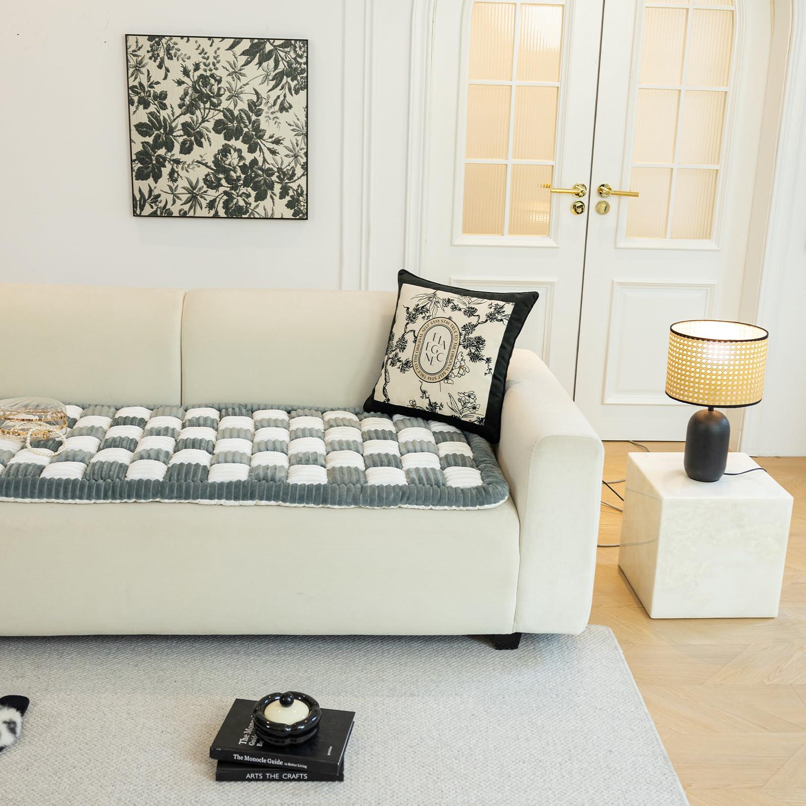 DECHEENG DECHEENG Funny Couch Cover Magic Sofa Cover, Fuzzy Waterproof Couch Cover for Dogs, Plaid Cream-Coloured Large Plaid Square Pet Mat, Bed Couch Cover Tatami Mat