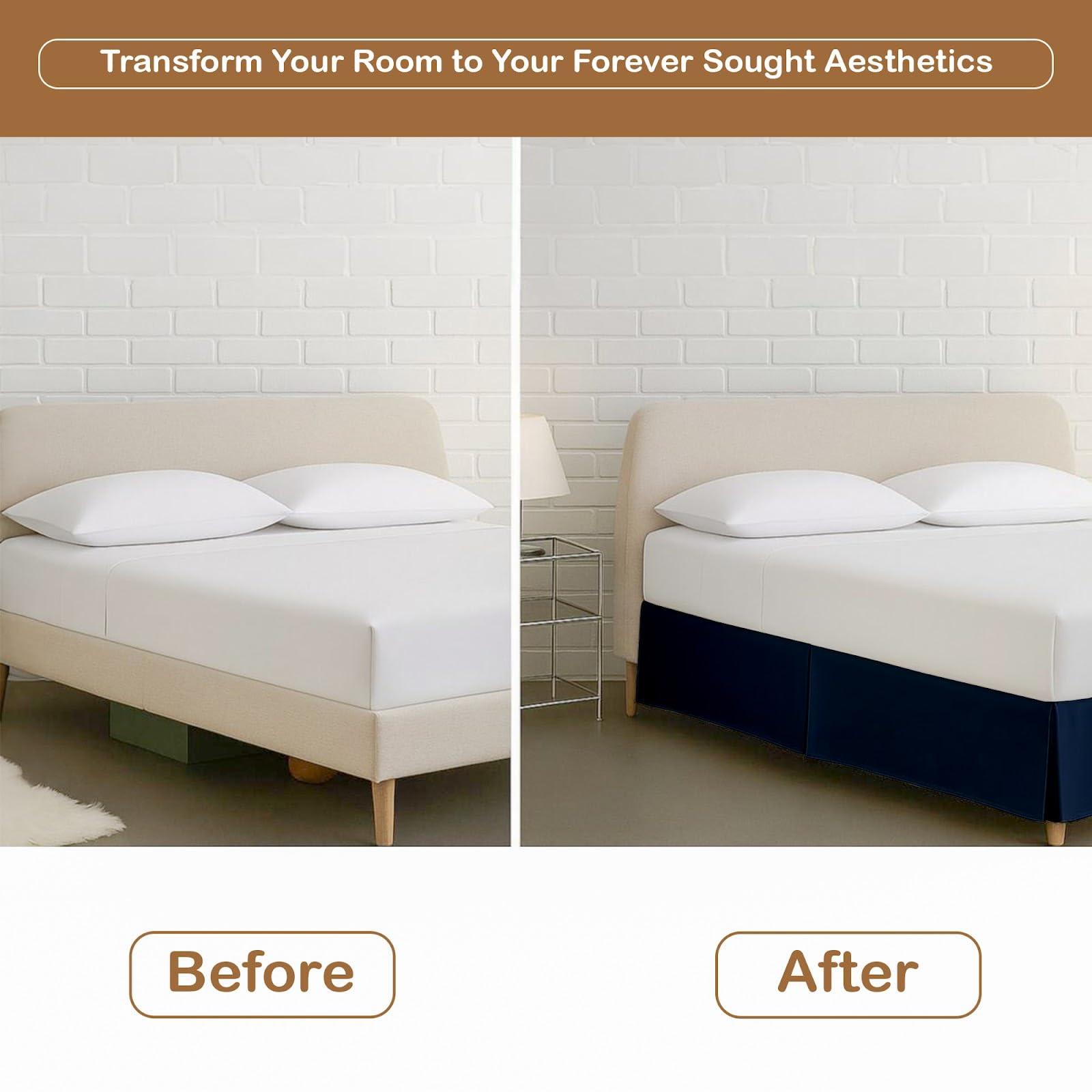 ARlinen ARlinen Bed Skirt Twin XL Bed Skirt 18 Inch Drop, Tailored/Pleated Bedskirt, Dust Ruffle with Split Corners and Platform, Solid Wrinkle and Fade Resistant bedskirt (Twin XL, Navy Blue Solid)