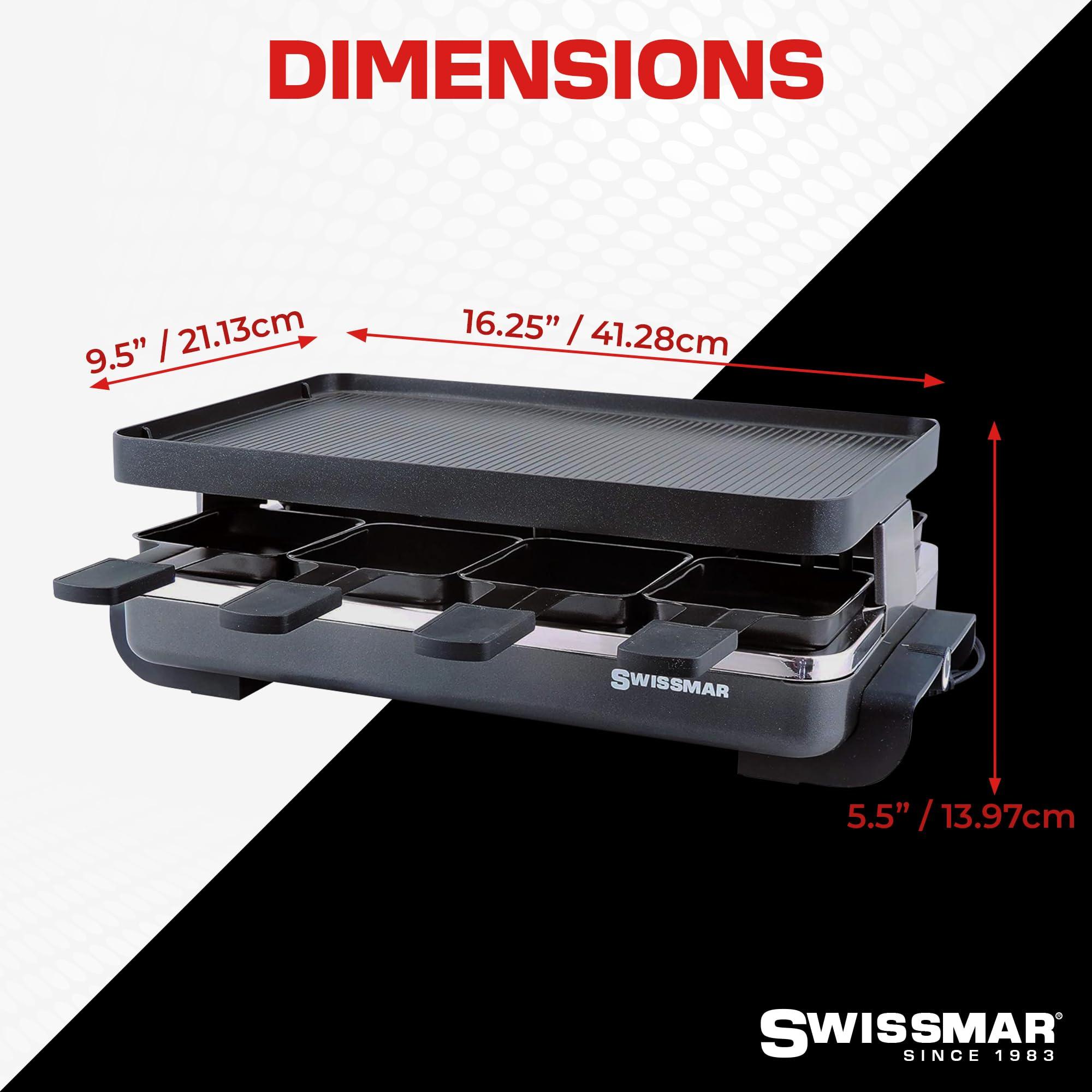 Swissmar Swissmar Classic 8-Person Raclette Party Grill with Reversible Cast Aluminum Non-Stick Grill Plate/Crepe Top, Indoor Electric Raclette Grill & Griller - Black Grill Plate - Black