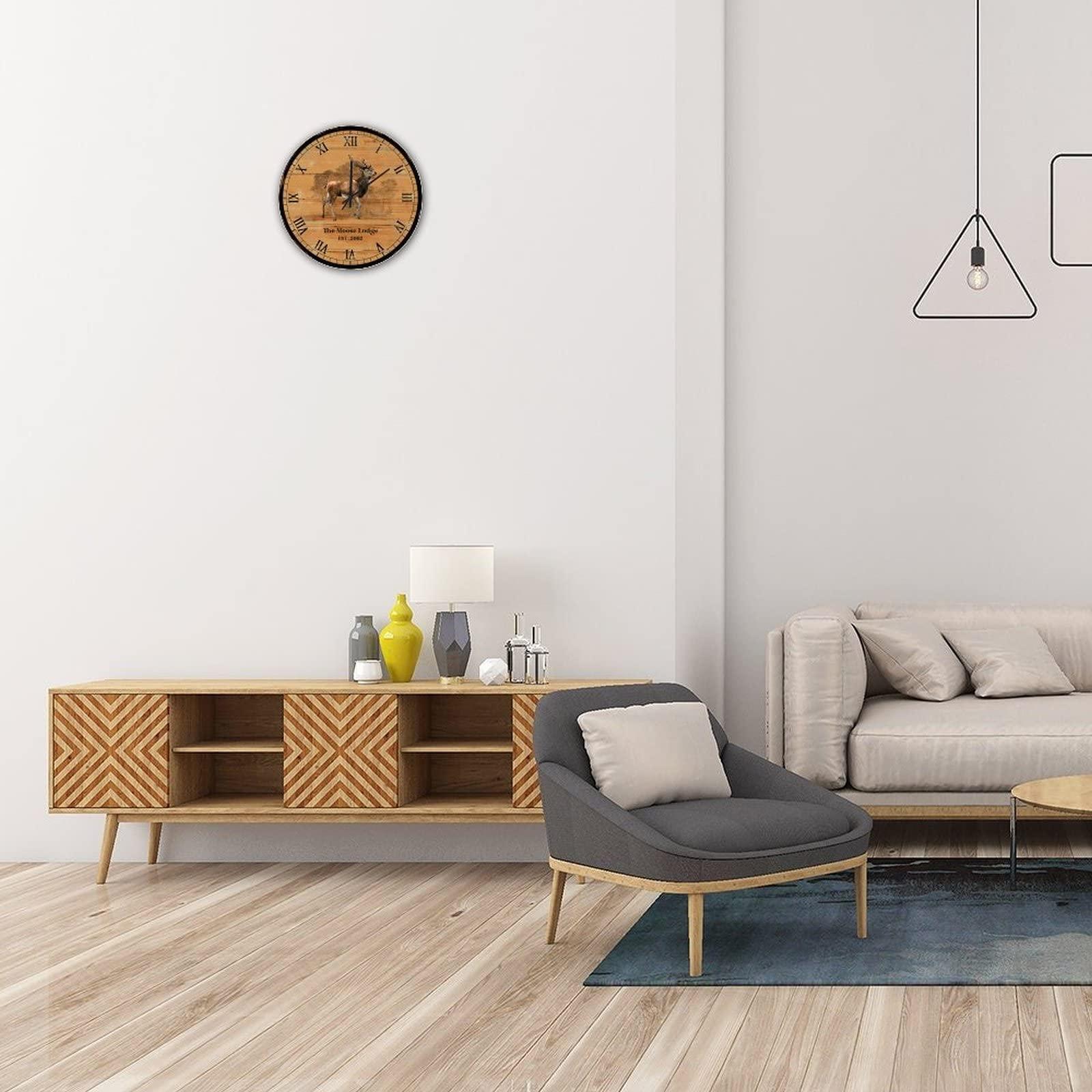 LetusZhogo Moose Clock Personalized Rustic Moose Wall Clock Country Rustic Cabin Wood Clock 12 Inch Rustic Chic Wall Clock Non Ticking Silent Rustic Home Decor for Kitchen/Dining Room/Bedroom/Office/School