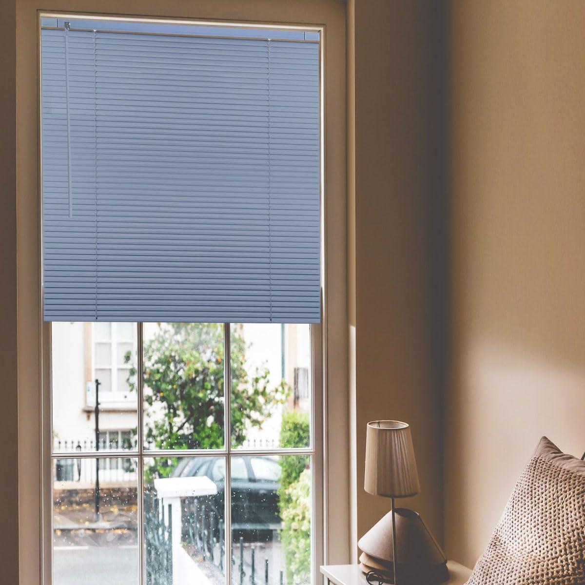 getopblinds Cordless Venetian Horizontal Blinds No Drill No Tools Blinds for Window Treatment Custom 1" Slat Aluminum Shutter Blinds Window Shade for Privacy Light Control, Easy to Install, 17 1/2"W x 52"L, Blue