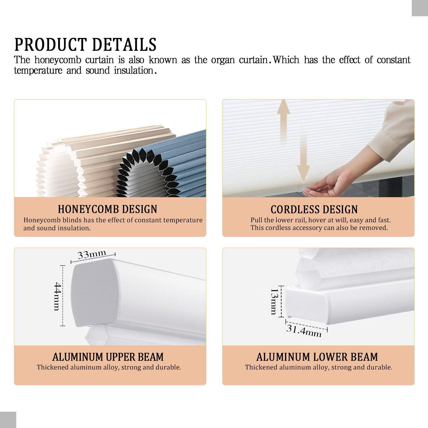 VEZEBSTR VEZEBSTR Cellular Shades for Windows Honeycomb Blinds Thermal Window Honeycomb Shades for Indoor Windows Light Filting Cellular Blinds for Windows. Grey,67" W x(12" H to 98" H Customizeize)