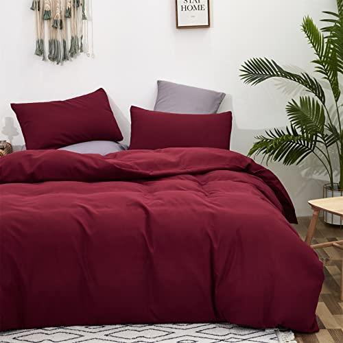 Luxlovery Luxlovery Burgundy Comforter Set Dark Red Bedding Set Full Maroon Marsala Wine Red Solid Soft Breathable Claret Blanket Quilts Maroon Comforter Set Women Girls