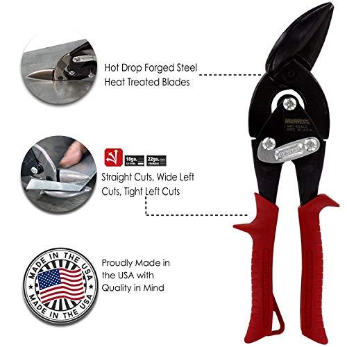 Midwest Tool & Cutlery MIDWEST Blackout Series Aviation Snip - Left Cut Offset Tin Cutting Shears with Forged Blade & KUSH\'N-POWER Comfort Grips - MWT-6510LO