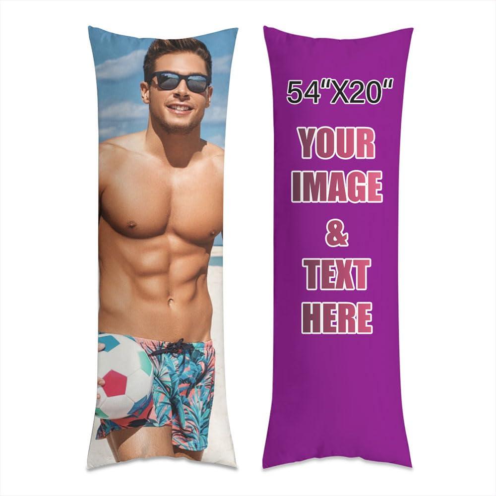 TUSANEII Personalized Body Pillow Case Custom Any Photos or Text Two-Sides Printed Cushion Cover Customized Gifts Any Picture Two-Sides Design Throw Pillowcase, MediumPurple 54\"x20\"
