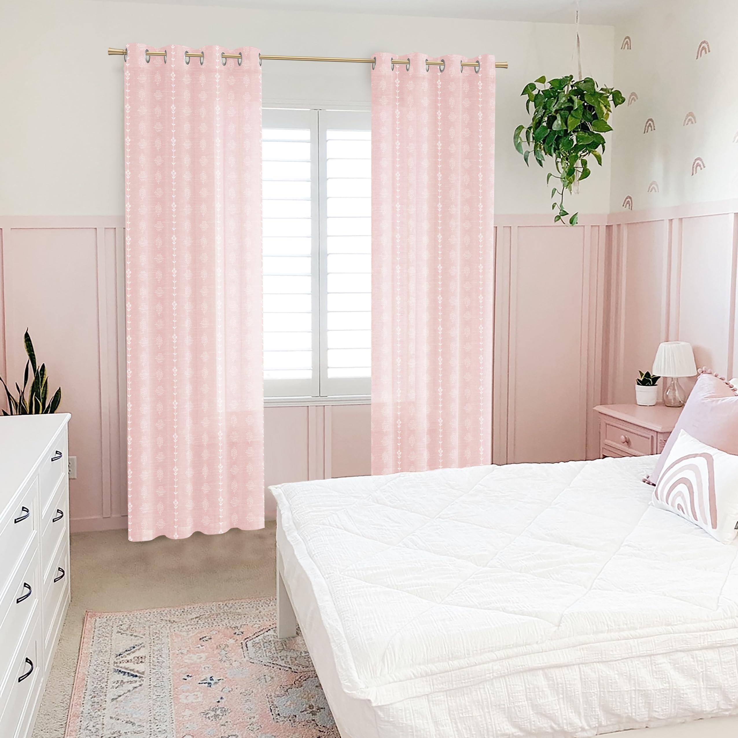 Lino Rosa Pink Curtains 2 Panels,Sheer Floral Linen Boho Blush Curtains for Bedroom Living Room 84 Inches Long