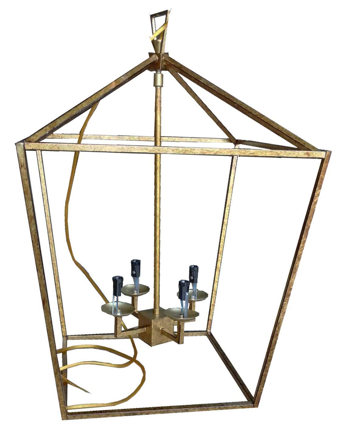 Decomust Dot Com H25 X W17 Gold Cage Large Lantern Iron Art Design Candle-Style Chandelier Pendant, Ceiling Light Fixture