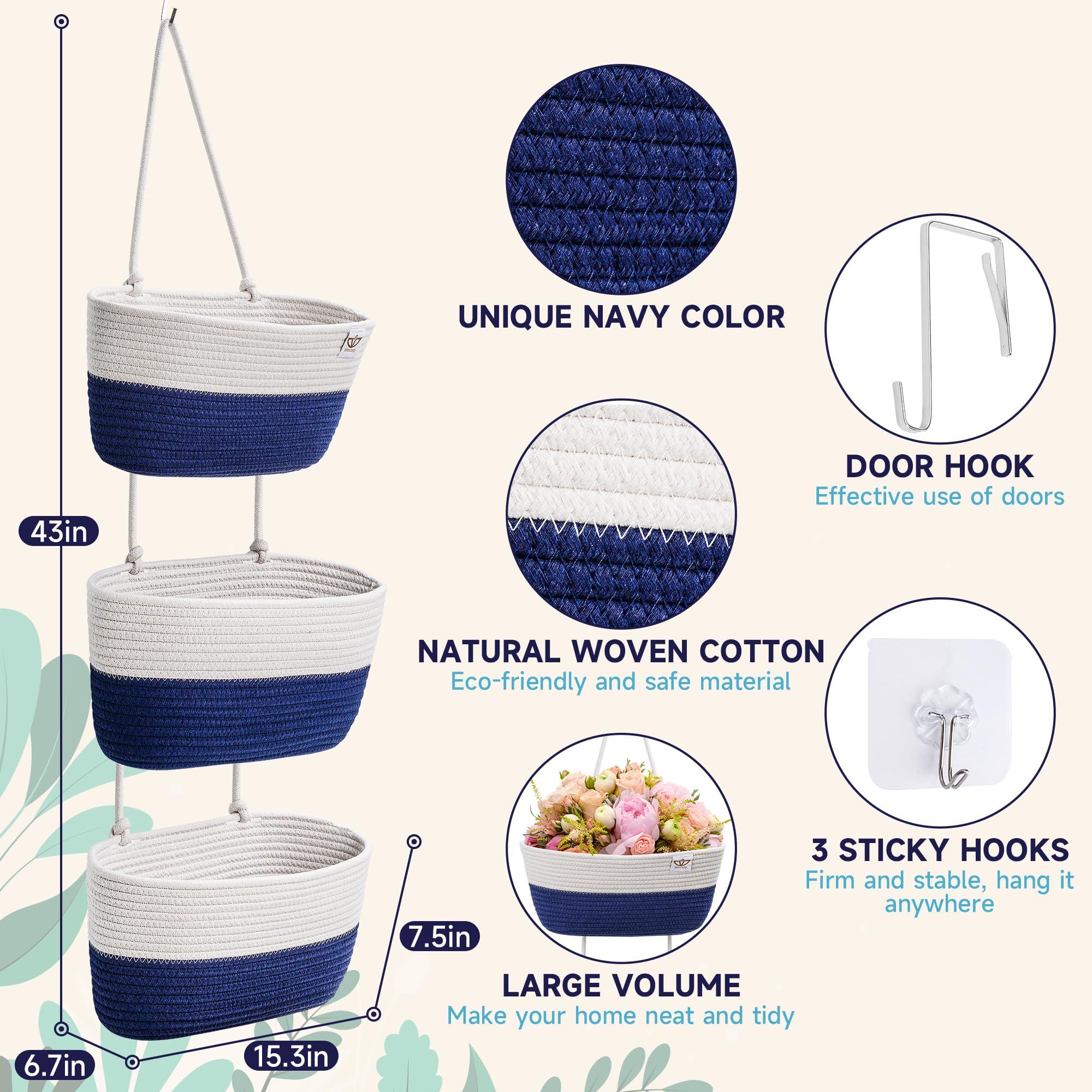 DaVera Design Wall Basket, Hanging Basket, Hanging Wall Baskets, Wall Hanging Baskets for Storage, Wall Basket Storage, Hanging Baskets for Organizing,DaVera Design, Navy and white