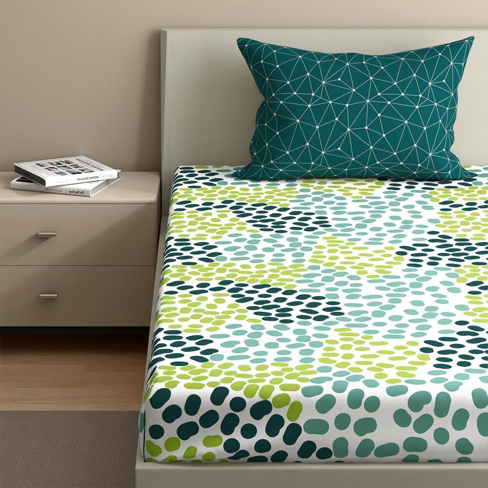 Wakefit Wakefit Bedsheet for Single Bed, Single Bedsheet Cotton, Fitted Bedsheets Single Bed, Single Bedsheet, 144 TC 100% Cotton with 1 Pillow Cover (Elastic Fitted Sheet 72x36: Siri)