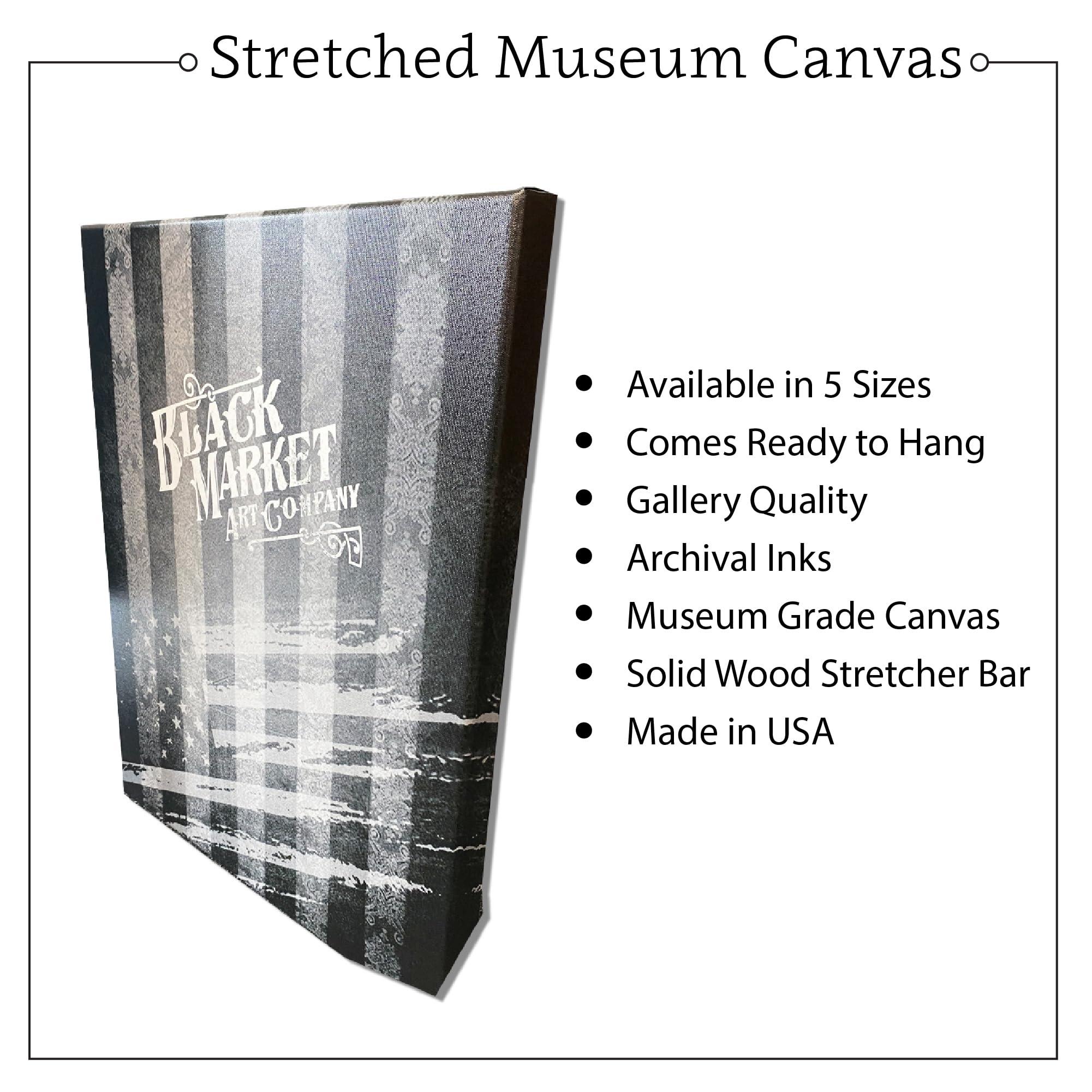 Black Market Art Company Queen of The West by Charlie Medina Cowgirl Black White Tattoo Canvas Art Print