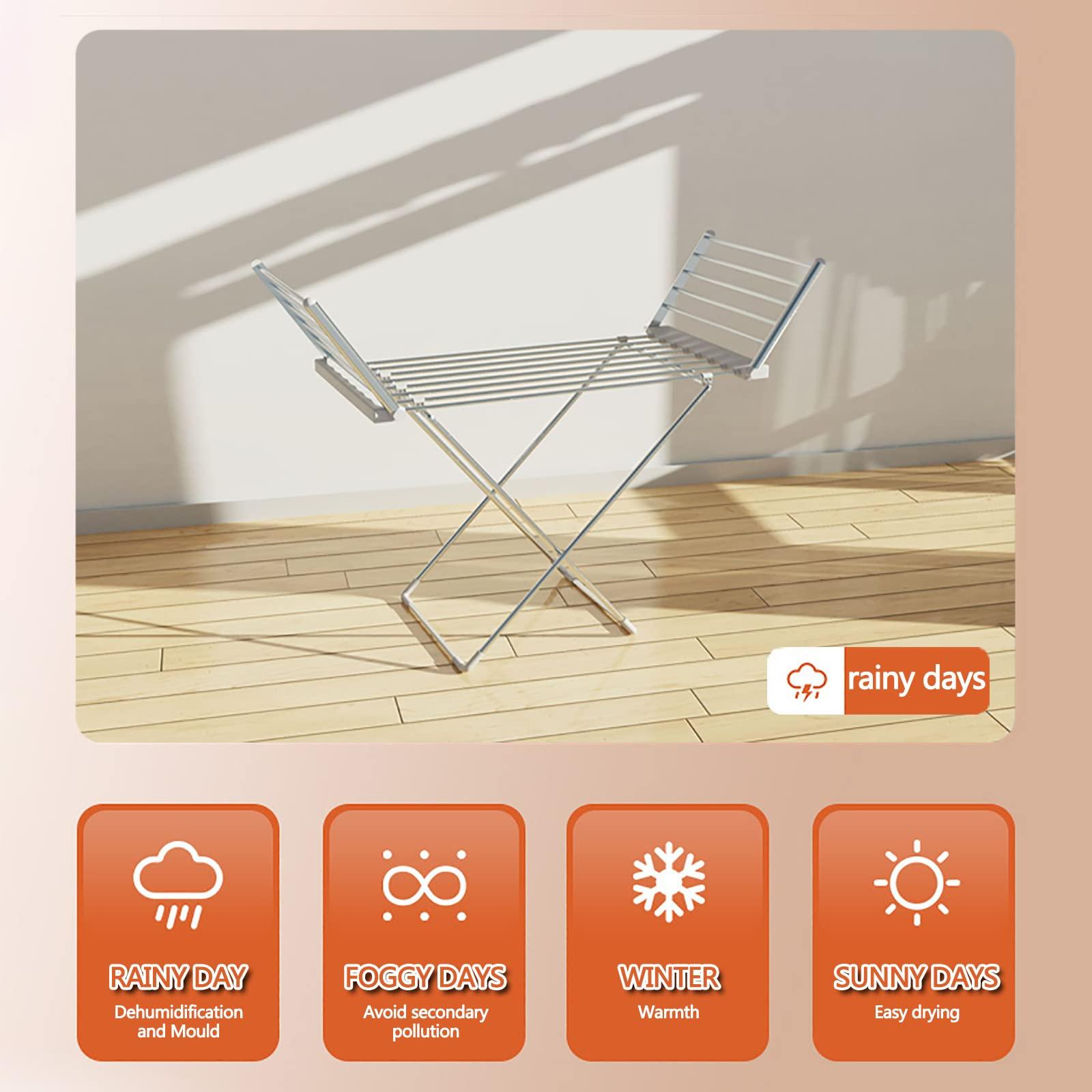 GWWGWW Heated Clothes Airer, Portable Clothes Drying Rack, Heated Airers Clothes Indoor Electric, Folding Heated Clothes Dryer, Energy Efficient Laundry Drying Rack