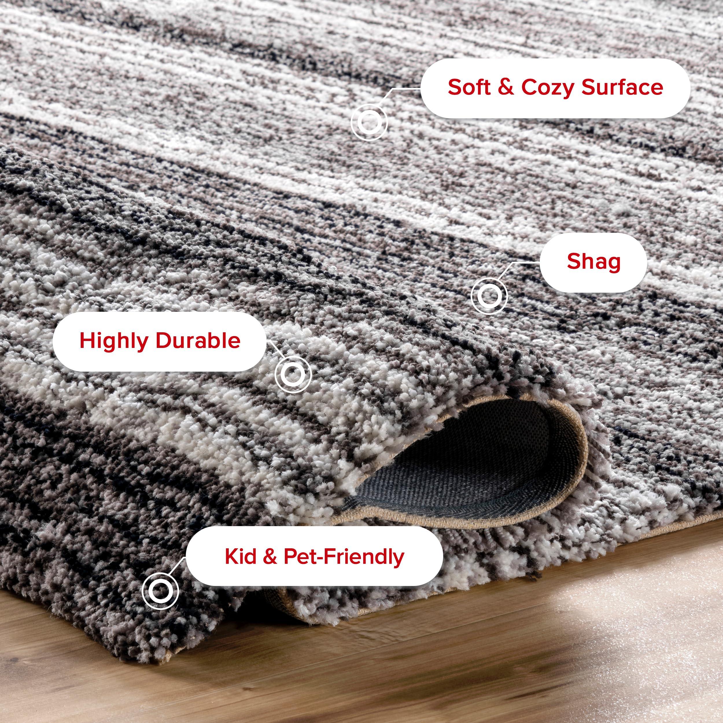 nuLOOM nuLOOM Drey Striped Shag Area Rug - 4 Round Accent Shag Rug Casual Gray Multi/Brown Rugs for Living Room Bedroom Dining Room Nursery Entryway