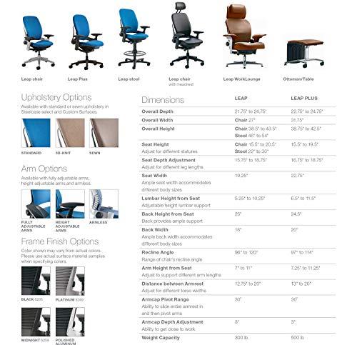 Steelcase Steelcase Leap Desk Task Chair in Buzz2 5F16 Grey Fabric - 4-Way Highly Adjustable Arms - Black Frame and Base - Standard Carpet Casters