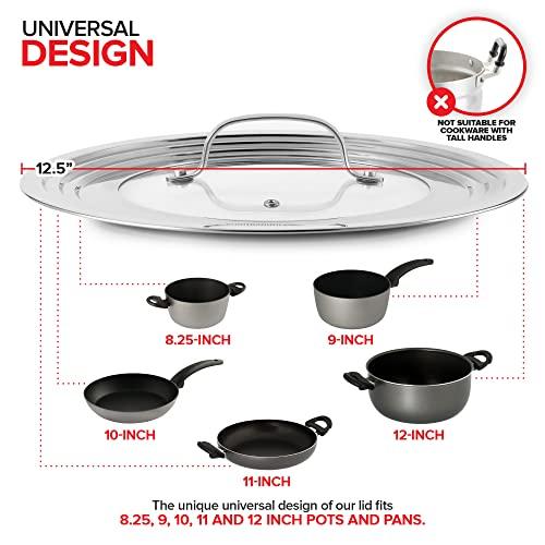 Modern Innovations Modern Innovations Universal Lid with Tempered Glass Top for Pots & Pans, Fits 8.25, 9, 10, 11, and 12 Inch Cookware - Large Replacement Frying Pan Cover, Cast Iron Skillet Lids - Stainless Steel