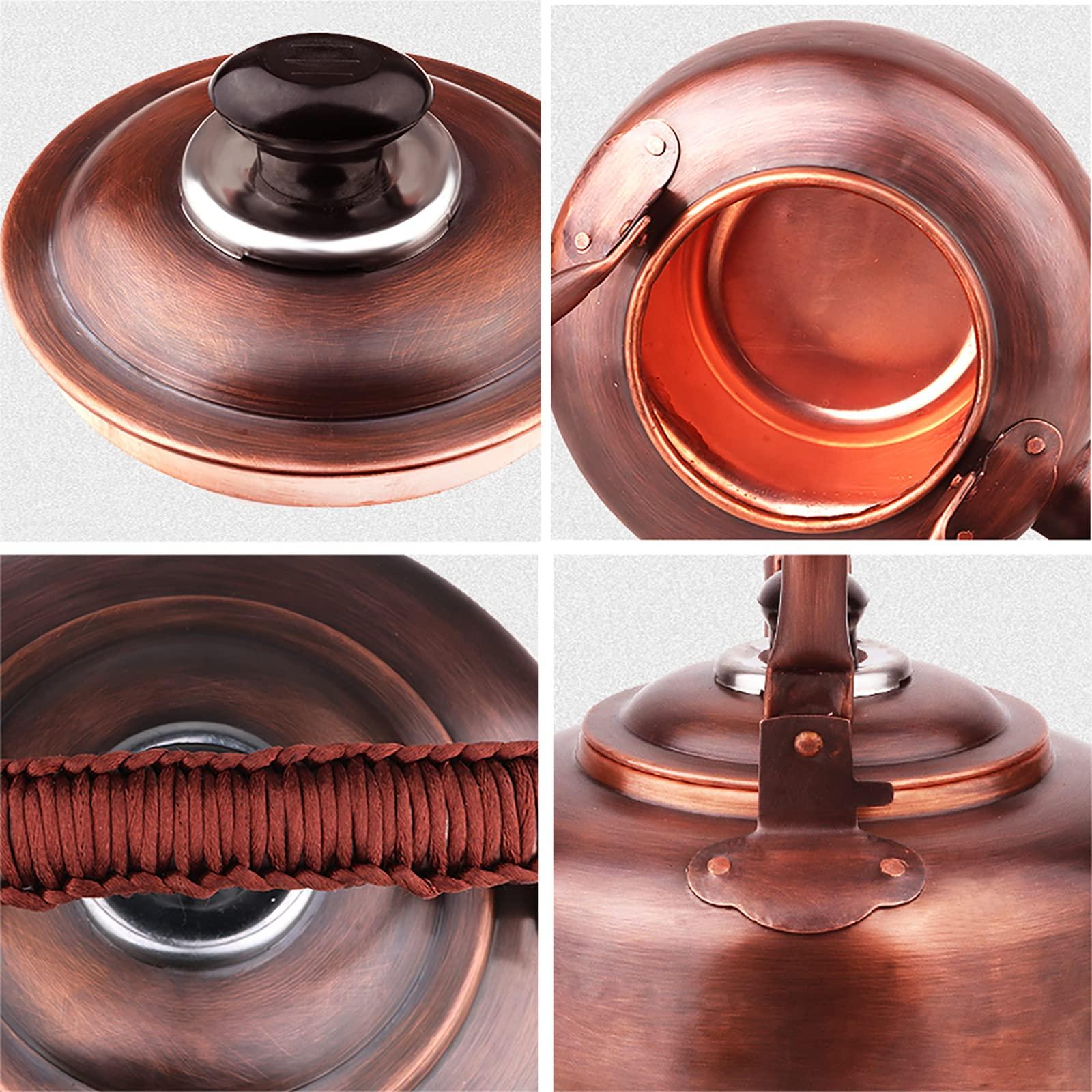 QQXX QQXX Whistling Kettle Teapot,Premium Copper Tea Kettle for Stove Top,Rustic Tea Pot with Ergonomic Handle,Work for All Stovetops(3.2 QT, Brown)