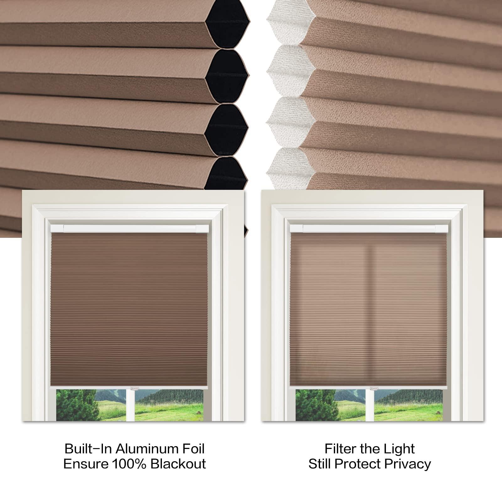 Sunbox No Drill Honeycomb Blinds for Window, Blackout Cordless Cellular Shades, No Tools, Easy to Install, Cellular Blinds for Home, Office, Coffee