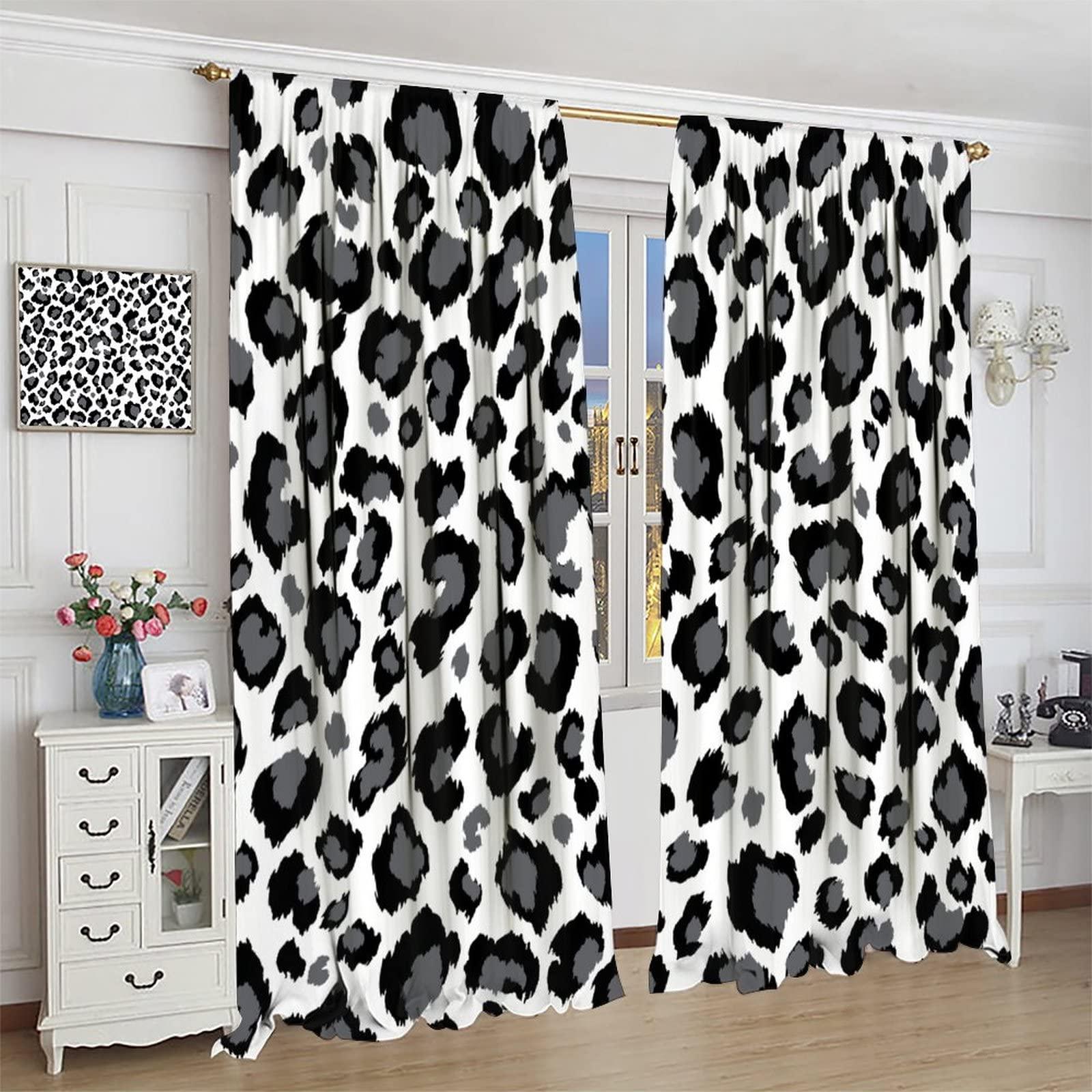 BAEKJIN Animal Skin Curtains for Kitchen Black White Leopard Print Modern Simple Geometric Art Printed Living Room Bedroom Window Drapes 42x45in