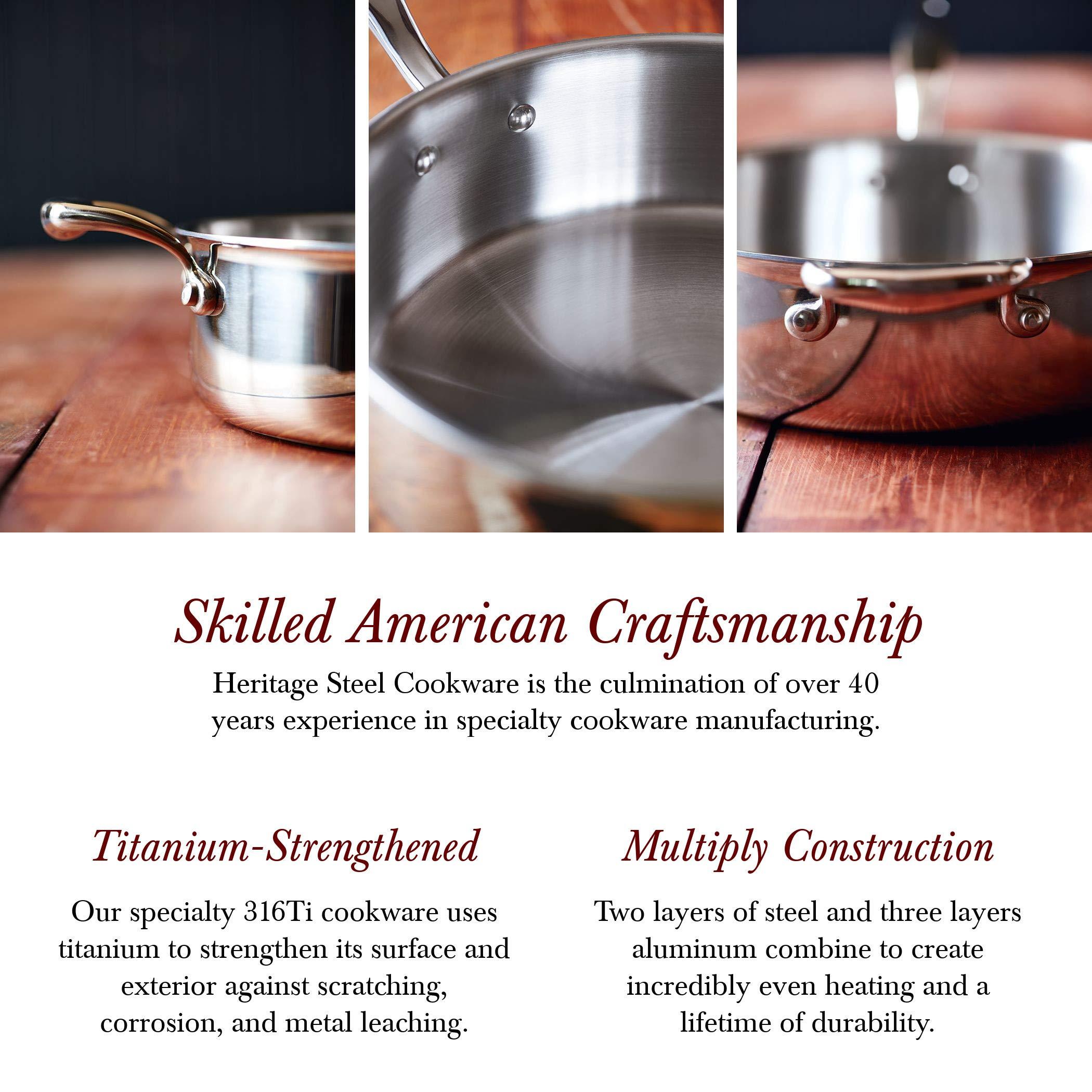 Heritage Steel Heritage Steel 12 Inch Frying Pan | Made In USA | Titanium Series 316Ti Skillet with Stay Cool Handle | Fully Clad Stainless Steel Pan with 5-Ply Construction | Induction Ready & Non Toxic